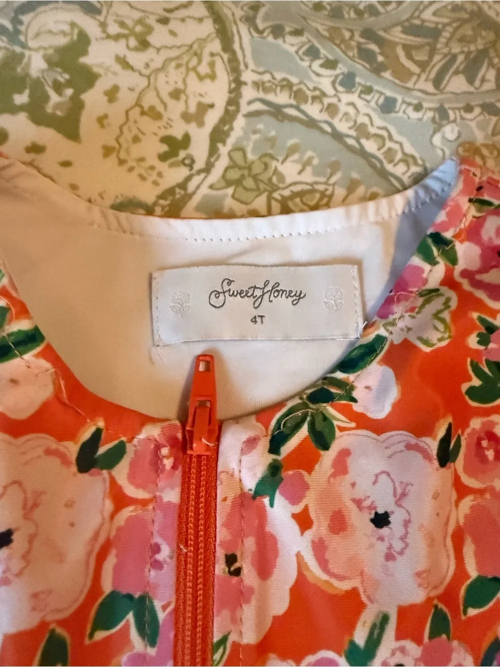 SweetHoney Orange Floral Zip-Front Girls Swimsuit with Gingham Ruffles